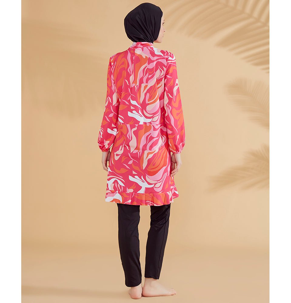 Modefa Swimsuit Women's Two Piece Full Coverage Modest Swimsuit - M2322 Retro Pink