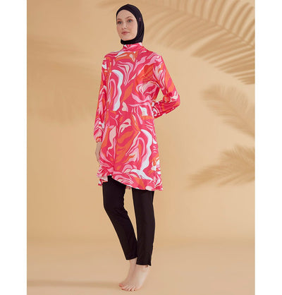 Modefa Swimsuit Women's Two Piece Full Coverage Modest Swimsuit - M2322 Retro Pink