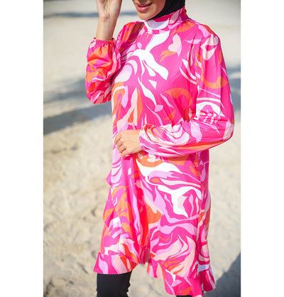 Modefa Swimsuit Women's Two Piece Full Coverage Modest Swimsuit - M2322 Retro Pink