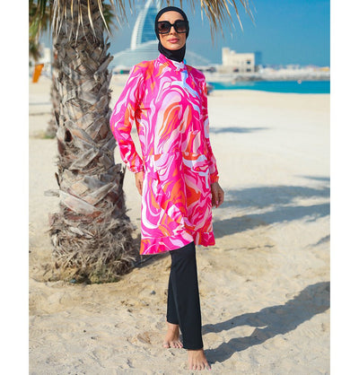 Modefa Swimsuit Women's Two Piece Full Coverage Modest Swimsuit - M2322 Retro Pink