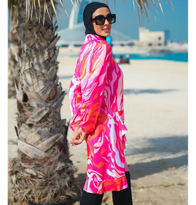 Modefa Swimsuit Women's Two Piece Full Coverage Modest Swimsuit - M2322 Retro Pink