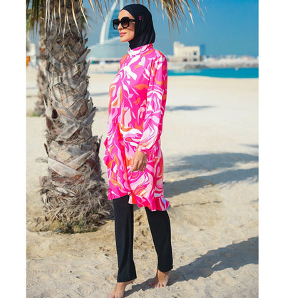 Modefa Swimsuit Women's Two Piece Full Coverage Modest Swimsuit - M2322 Retro Pink