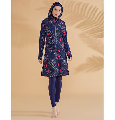 Modefa Swimsuit Women's Two Piece Full Coverage Modest Swimsuit - M2328 Geometric Navy