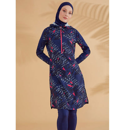 Modefa Swimsuit Women's Two Piece Full Coverage Modest Swimsuit - M2328 Geometric Navy