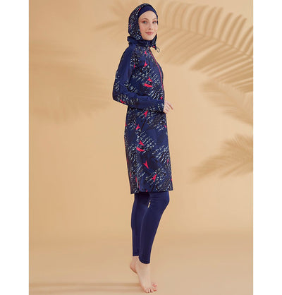 Modefa Swimsuit Women's Two Piece Full Coverage Modest Swimsuit - M2328 Geometric Navy