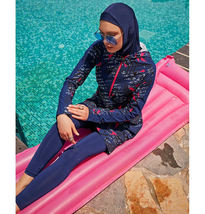Modefa Swimsuit Women's Two Piece Full Coverage Modest Swimsuit - M2328 Geometric Navy