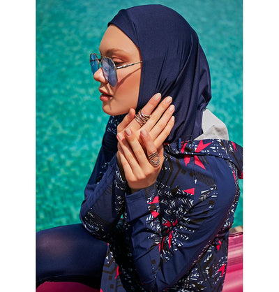 Modefa Swimsuit Women's Two Piece Full Coverage Modest Swimsuit - M2328 Geometric Navy
