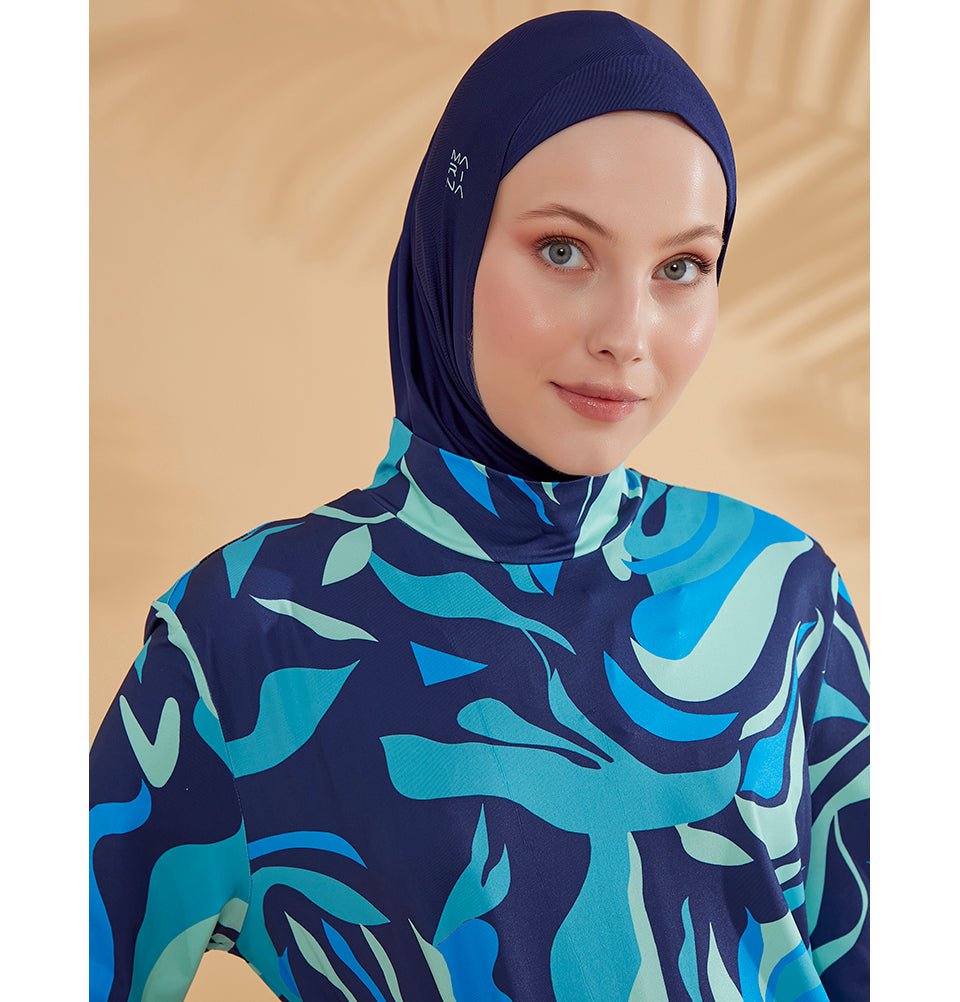 Women's Two Piece Full Coverage Modest Swimsuit - M2334 Retro Blue