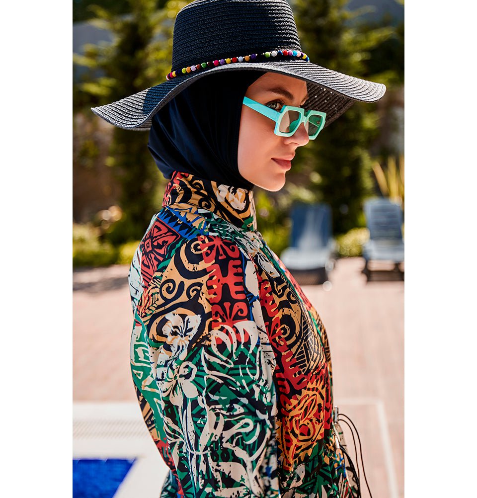 Modefa Swimsuit Women's Two Piece Full Coverage Modest Swimsuit - MR2301 Black/Multicolor