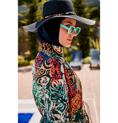 Modefa Swimsuit Women's Two Piece Full Coverage Modest Swimsuit - MR2301 Black/Multicolor