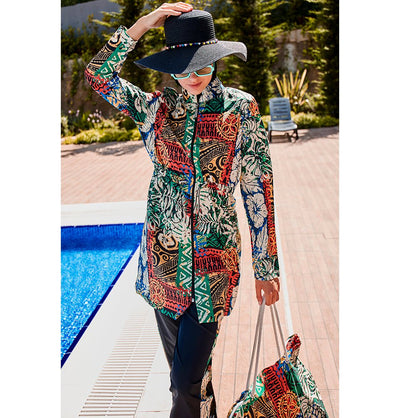 Modefa Swimsuit Women's Two Piece Full Coverage Modest Swimsuit - MR2301 Black/Multicolor