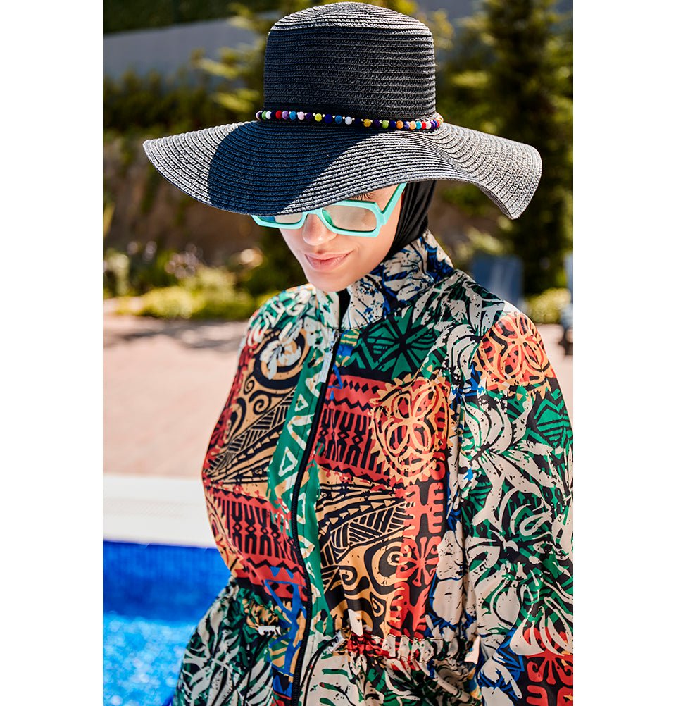 Modefa Swimsuit Women's Two Piece Full Coverage Modest Swimsuit - MR2301 Black/Multicolor