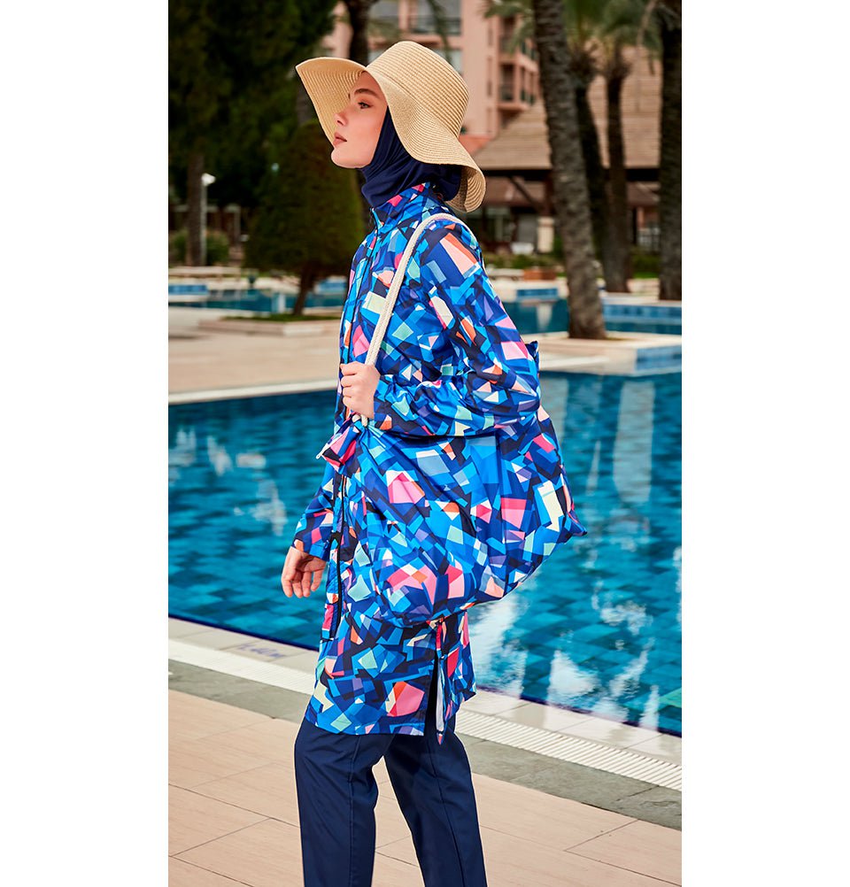 Modefa Swimsuit Women's Two Piece Full Coverage Modest Swimsuit - MR2405 - Blue