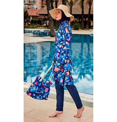 Modefa Swimsuit Women's Two Piece Full Coverage Modest Swimsuit - MR2405 - Blue
