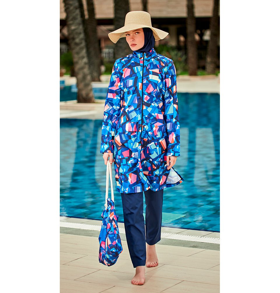 Modefa Swimsuit Women's Two Piece Full Coverage Modest Swimsuit - MR2405 - Blue