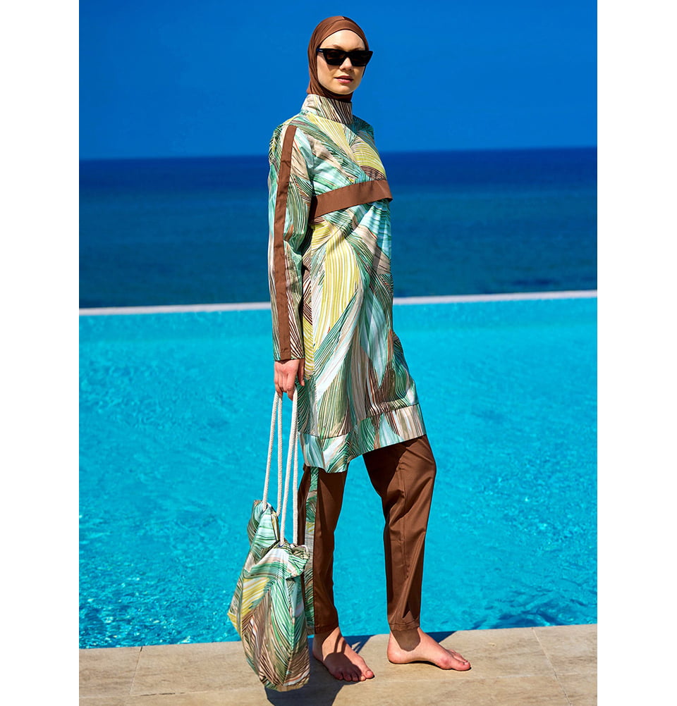 modest swim dresses for women Women's Two Piece Full Coverage Swimsuit DKNY Sleeveless Faux-Wrap Dress Ideal for any water earthmom Size:54/ US 18