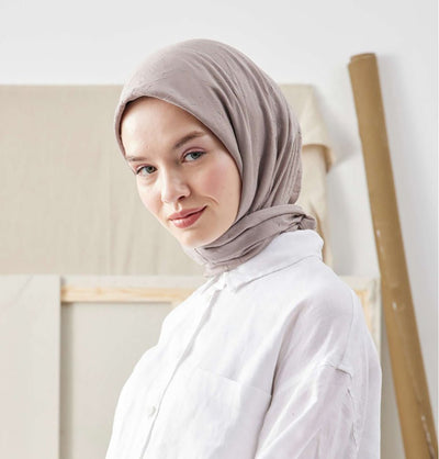 Modefa Taupe Bamboo Viscose Square Summer Hijab - Taupe