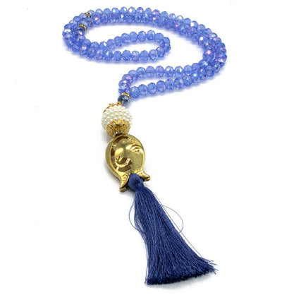 Modefa Tesbih Light Blue Islamic Tesbih Acrylic Crystal Cut Prayer Beads with Tulip Tassel 99 Count - Light Blue