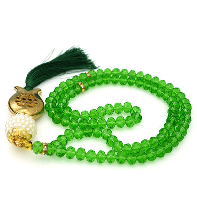 Modefa Tesbih Light Green Islamic Tesbih Acrylic Crystal Cut Prayer Beads with Tulip Tassel 99 Count - Light Green