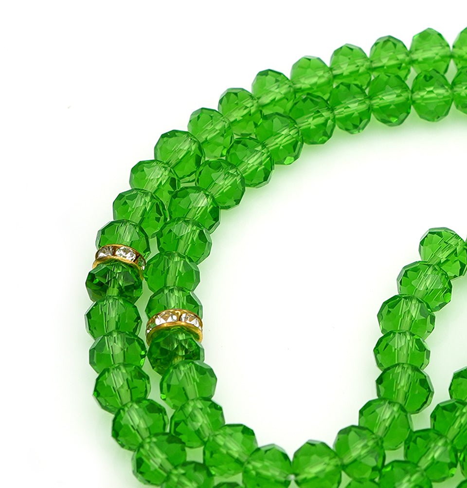 Modefa Tesbih Light Green Islamic Tesbih Acrylic Crystal Cut Prayer Beads with Tulip Tassel 99 Count - Light Green