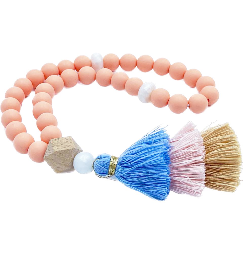 Modefa Tesbih Peach/Blue Children's Islamic Tesbih Silicone Prayer Beads - Large 33 Count - Peach/Blue