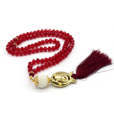 Modefa Tesbih Red Islamic Tesbih Acrylic Crystal Cut Prayer Beads with Tulip Tassel 99 Count - Red
