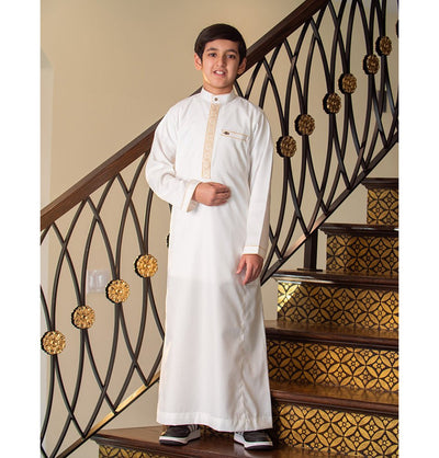 Modefa Thobe 36 Boy's Full Length Long Sleeve Islamic Thobe - 111 Fresh White