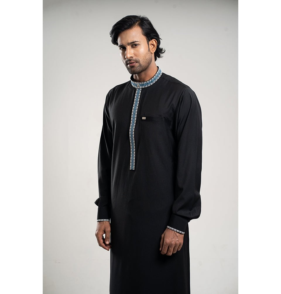 Modefa Thobe 54 XL Men’s Full Length Islamic Thobe 229 - Intricate Embroidery Black