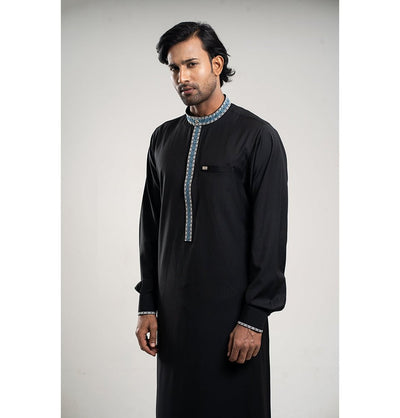 Modefa Thobe 54 XL Men’s Full Length Islamic Thobe 229 - Intricate Embroidery Black