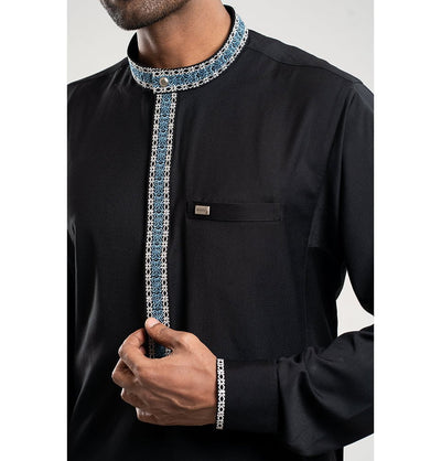 Modefa Thobe 54 XL Men’s Full Length Islamic Thobe 229 - Intricate Embroidery Black