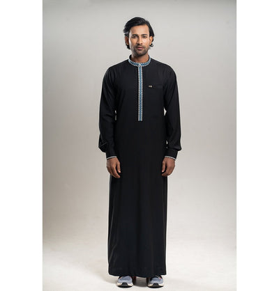 Modefa Thobe 54 XL Men’s Full Length Islamic Thobe 229 - Intricate Embroidery Black