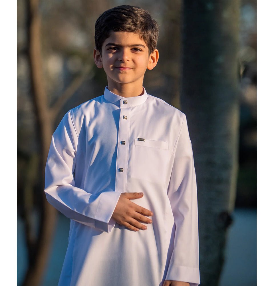 Modefa Thobe Boy's Full Length Long Sleeve Islamic Thobe - 110 White