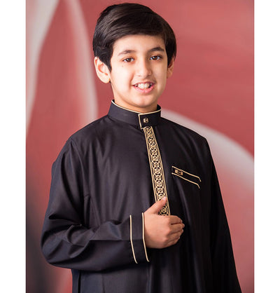 Modefa Thobe Boy's Full Length Long Sleeve Islamic Thobe - 111 Classy Black