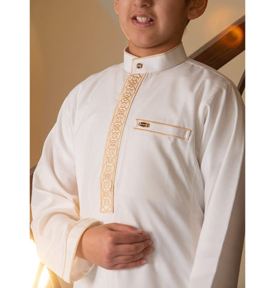 Modefa Thobe Boy's Full Length Long Sleeve Islamic Thobe - 111 Fresh White