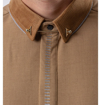 Modefa Thobe Men's Casual Full Length Islamic Thobe AAR2425 Embroidered Striped - Camel Brown