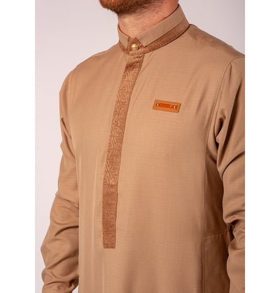 Modefa Thobe Men's Casual Full Length Islamic Thobe AAR25318 Printed Velour Caramel Brown
