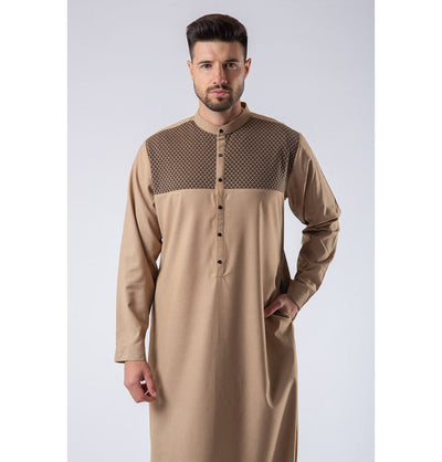 Modefa Thobe Men's Casual Full Length Islamic Thobe LW172-2 Black & Brown Diamonds - Camel Brown