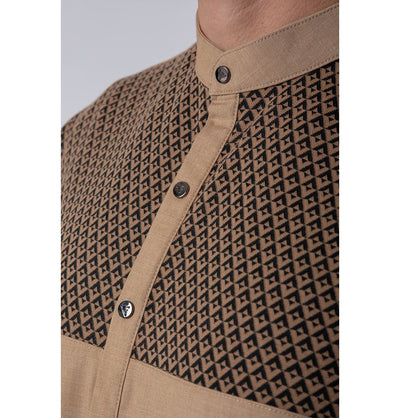 Modefa Thobe Men's Casual Full Length Islamic Thobe LW172-2 Black & Brown Diamonds - Camel Brown