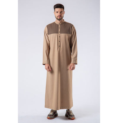 Modefa Thobe Men's Casual Full Length Islamic Thobe LW172-2 Black & Brown Diamonds - Camel Brown