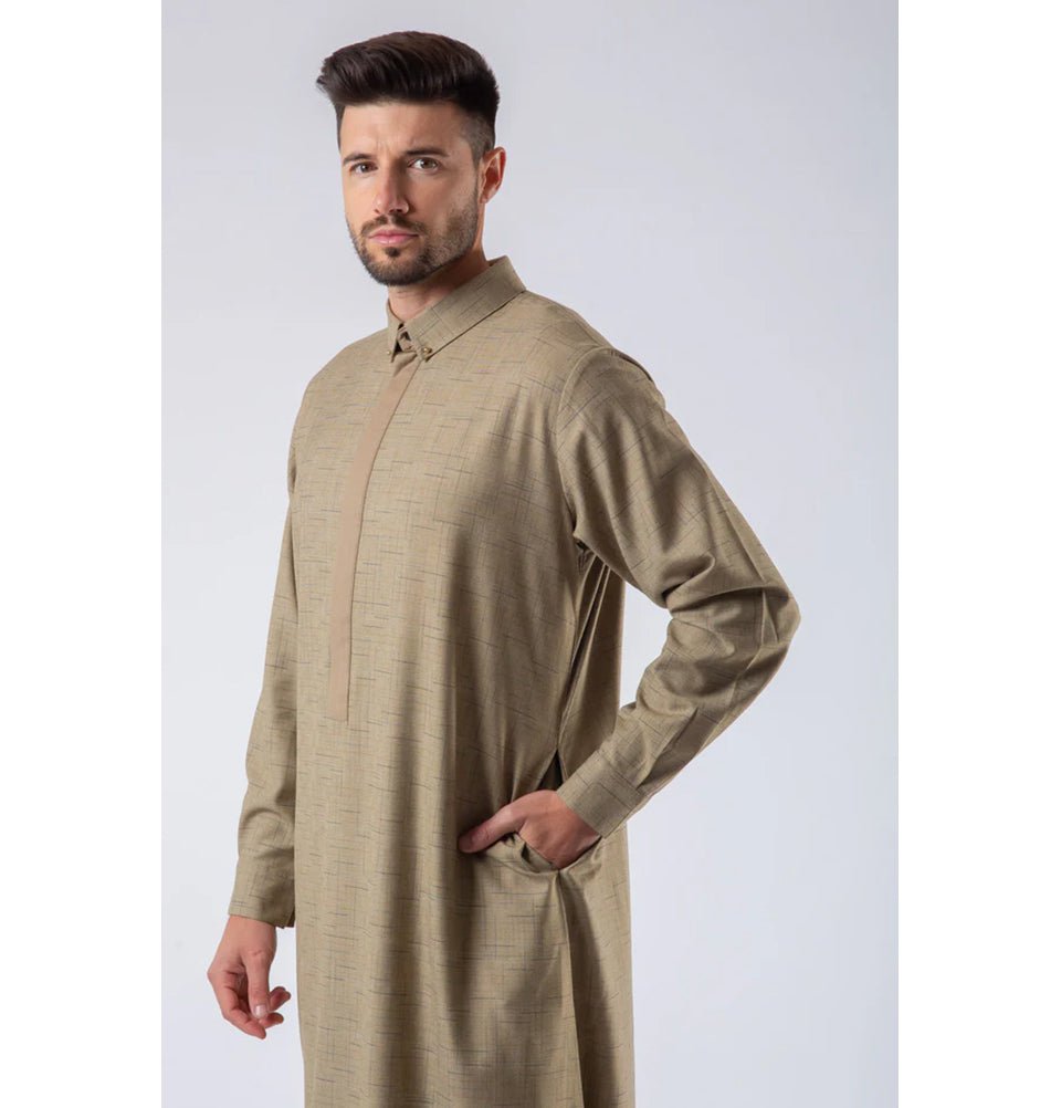 Modefa Thobe Men's Casual Full Length Islamic Thobe LW23001 Moss Brown