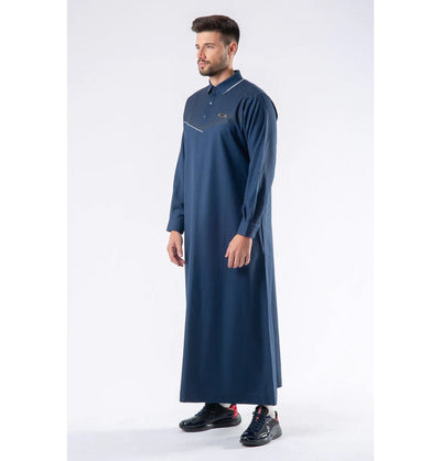 Modefa Thobe Men's Casual Full Length Islamic Thobe LWR2410 Linear Navy Blue