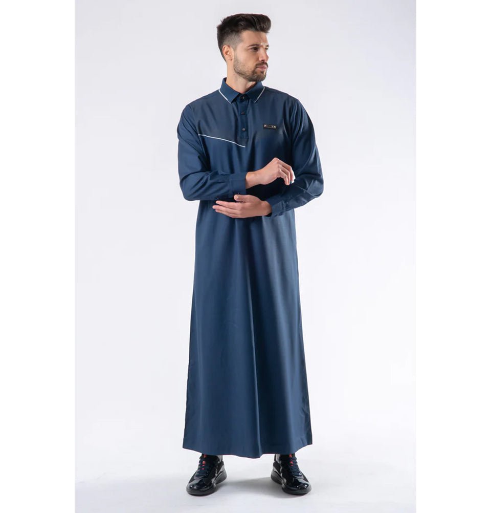 Modefa Thobe Men's Casual Full Length Islamic Thobe LWR2410 Linear Navy Blue