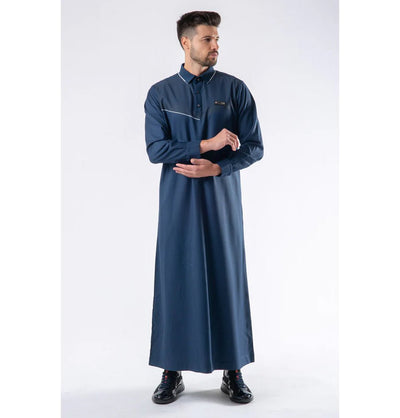 Modefa Thobe Men's Casual Full Length Islamic Thobe LWR2410 Linear Navy Blue