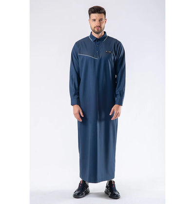 Modefa Thobe Men's Casual Full Length Islamic Thobe LWR2410 Linear Navy Blue