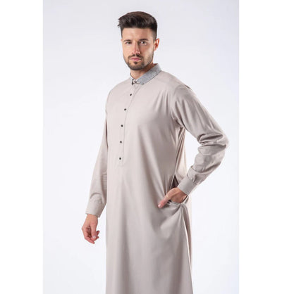 Modefa Thobe Men's Casual Full Length Islamic Thobe LWR2419 Bone Gray