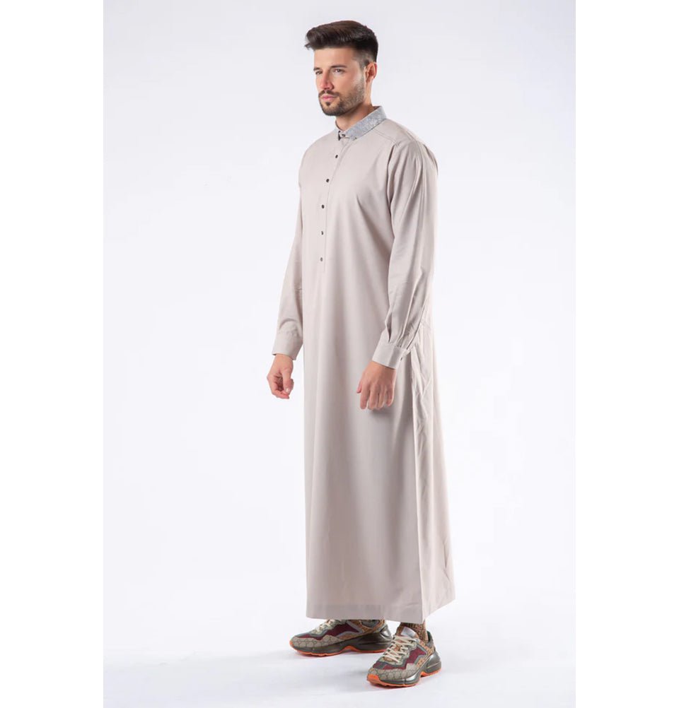 Modefa Thobe Men's Casual Full Length Islamic Thobe LWR2419 Bone Gray