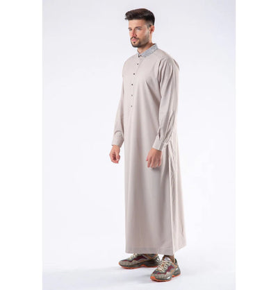 Modefa Thobe Men's Casual Full Length Islamic Thobe LWR2419 Bone Gray