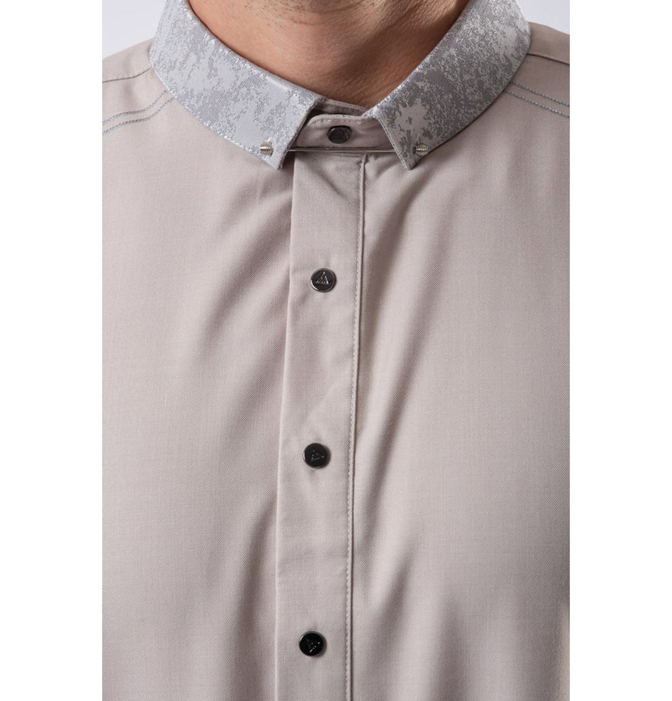 Modefa Thobe Men's Casual Full Length Islamic Thobe LWR2419 Bone Gray