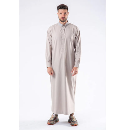 Modefa Thobe Men's Casual Full Length Islamic Thobe LWR2419 Bone Gray