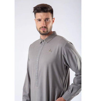 Modefa Thobe Men's Casual Full Length Islamic Thobe LWR2421 - Fossil Gray